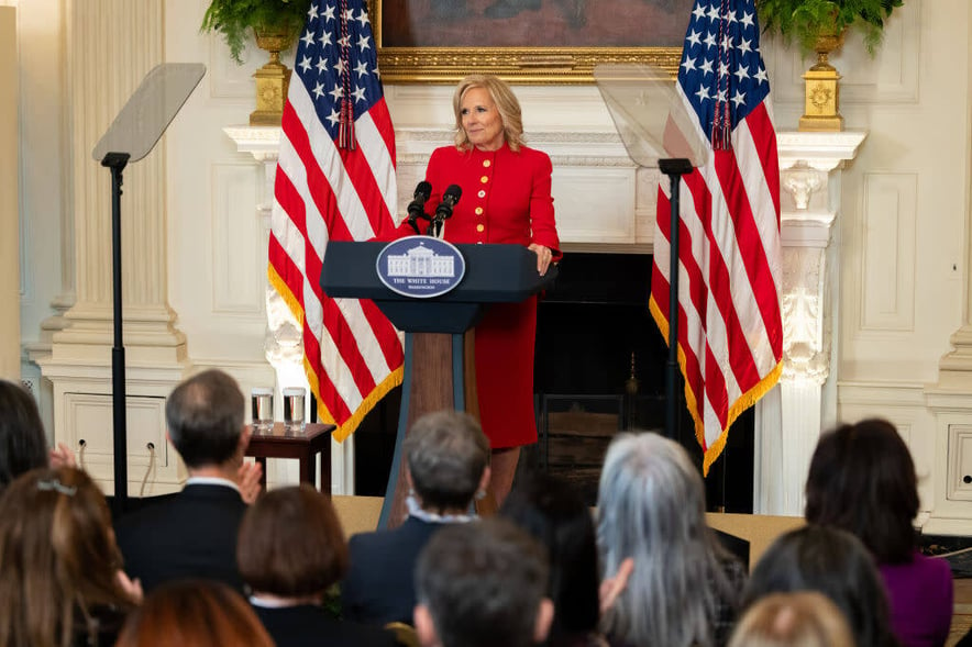 First Lady Jill Biden addressed attendees at the last public White House event, Joining Forces, and announced new actions to support military children with disabilities.