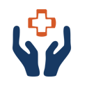 Icon of hands holding medical cross