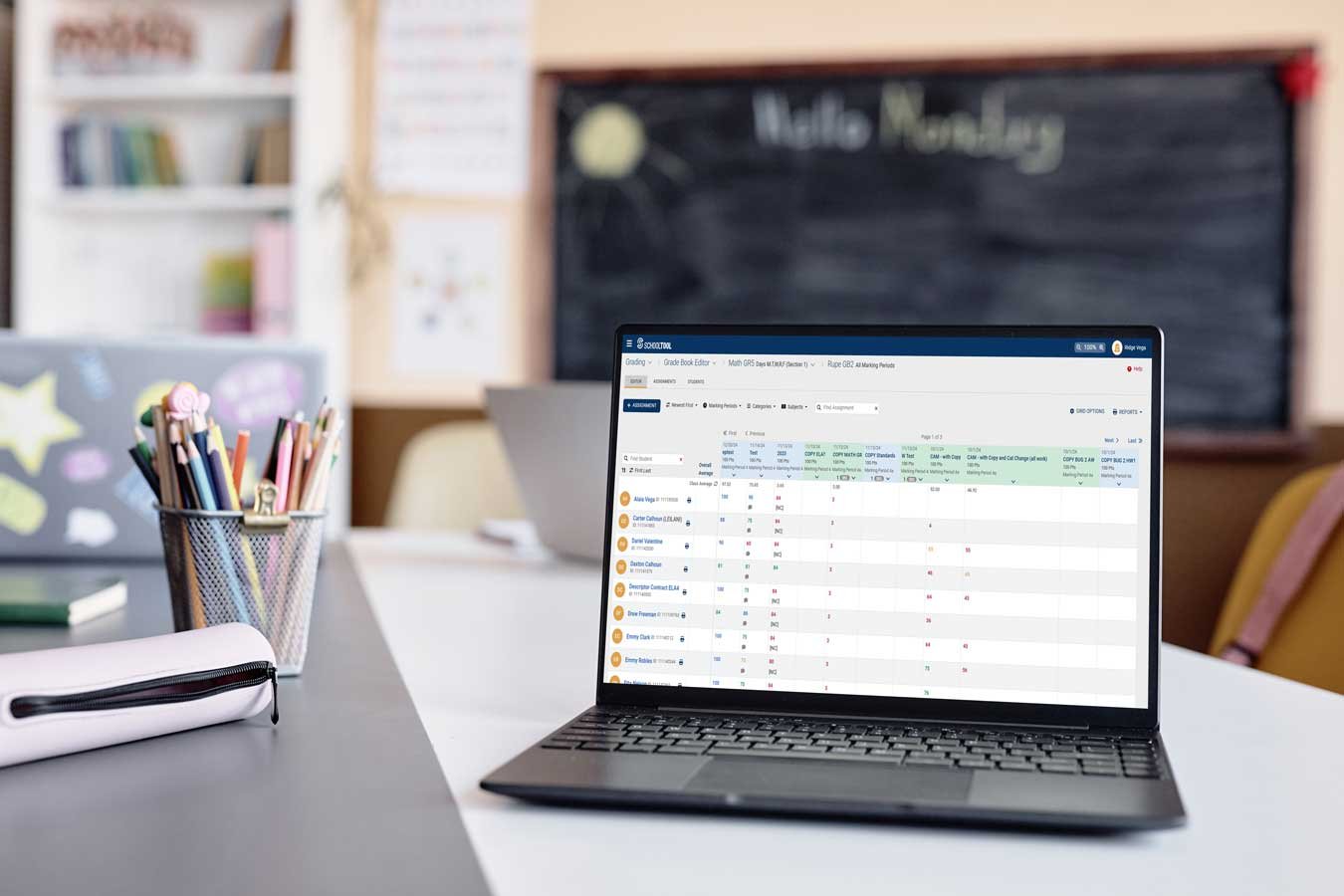 Image of teacher's gradebook featuring standard-based grading.