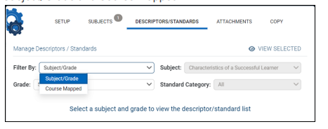 Screenshot of the gradebook editor displaying new options for handling standards on assignments, enabling districts to access standards-based grading functionality mapped by course.